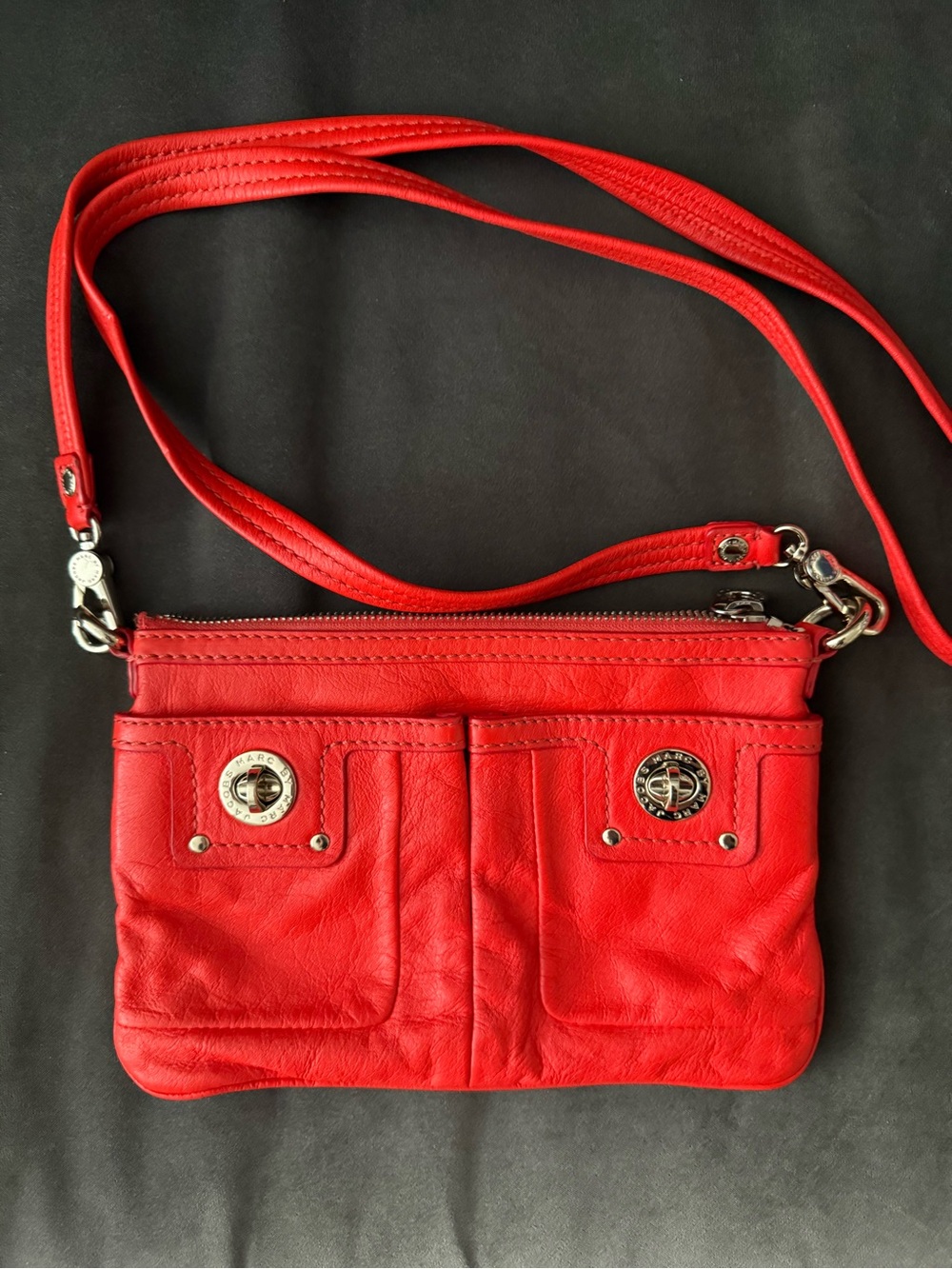 Marc by Marc Jacobs Red Leather Crossbody with Turn-Lock Front Pockets